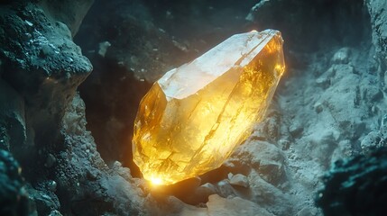A monster resembling a glowing crystal shard floating in a cave 