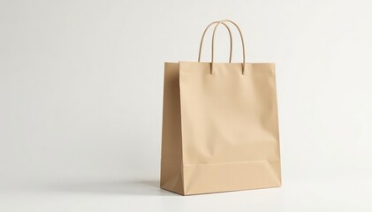 A single brown paper shopping bag on white background , white background, shopping
