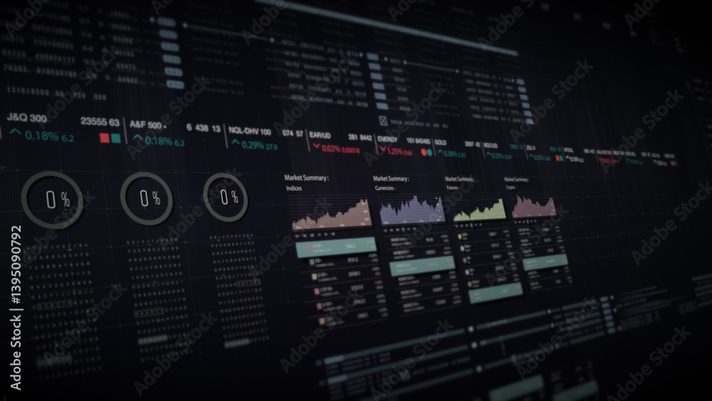 Fototapete Dynamic data visuals for business info graphics, animated charts, and data-driven insights for a business meeting mock-up. Explore the world of trading, stock exchanges, and crypto
