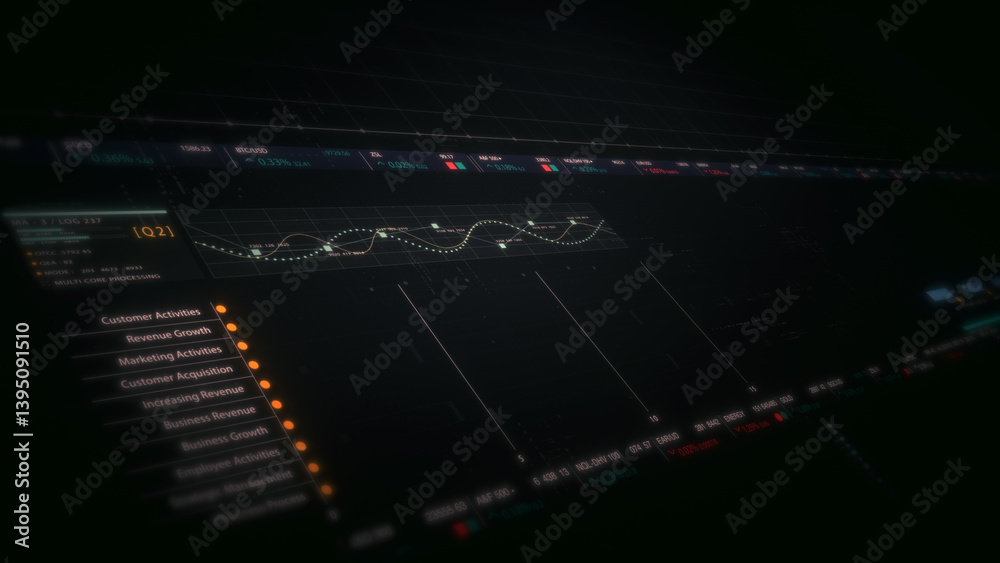 Fototapete Dynamic data visuals for business info graphics, animated charts, and data-driven insights for a business meeting mock-up. Explore the world of trading, stock exchanges, and crypto