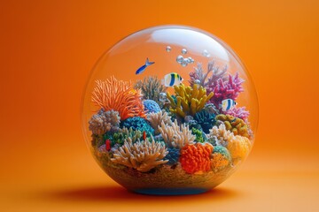 An artistic depiction of a vibrant miniature underwater ecosystem