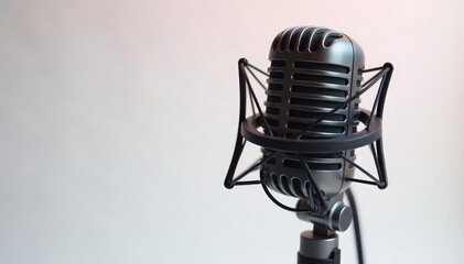 Close-up of a single microphone on white background, isolated background, sound