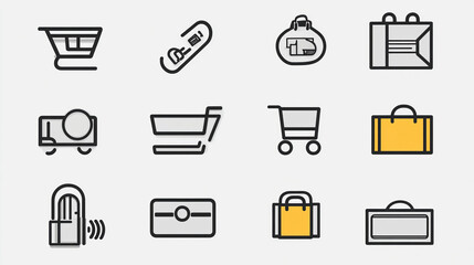 Vector icons for shopping carts bags and automatic doors for e commerce and retail design needs
