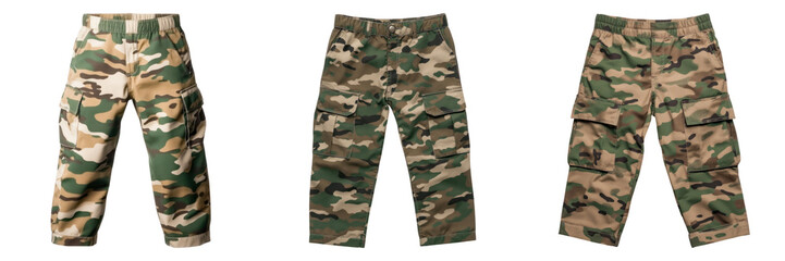 Camo cargo pants in various and colors, perfect for outdoor activities and military inspired fashion