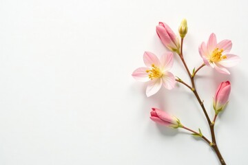 Fototapeta premium Delicate, minimalist floral sprigs on white background, stem, romantic