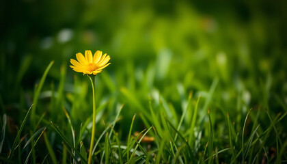 Single Yellow Buttercup on Grass