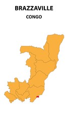 Obraz premium Brazzaville Map is highlighted on the Congo with detailed state and region outlines.