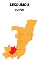 Obraz premium Lékoumou Map is highlighted on the Congo with detailed state and region outlines.