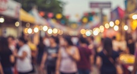 Fototapeta premium Warm Night Market Glow Blurred Festive Crowd. AI Generated