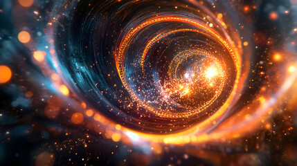 of a computer chip with vibrant, glowing quantum particles swirling around it, symbolizing quantum computing and qubits 