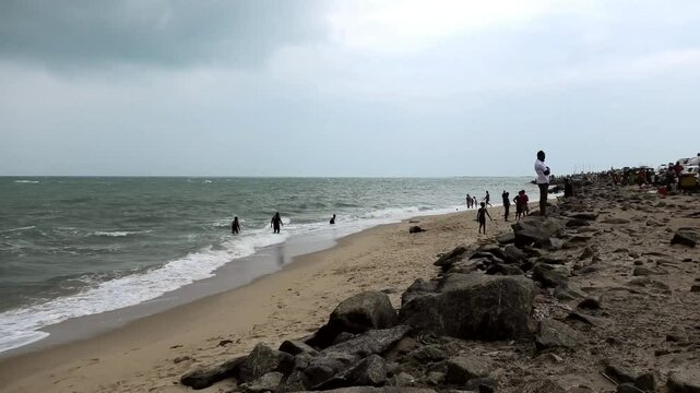 The rocky beach at Dhanushkodi, Tamil Nadu, India