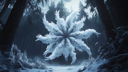 A monster resembling a snowflake spinning in a winter wonderland 