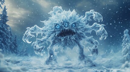 A monster resembling a snowflake spinning in a winter wonderland 