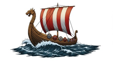 Viking Longship Emblem with Dragon-Headed Prow in a Stormy Sea