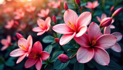 Overlapping blossoms, chaotic yet balanced growth, tapestry, floral