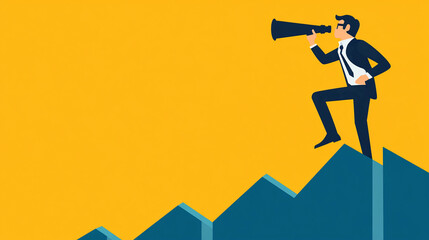 Business vision leadership concept man with telescope looking to future success and career opportunities