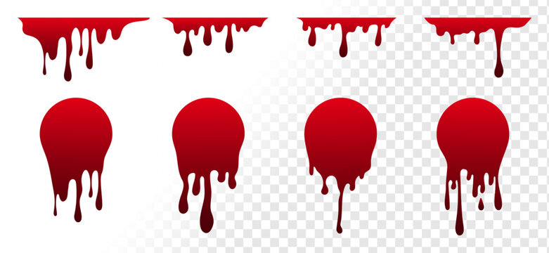 Dripping blood stains, splash circles, splatter on transparent background. Vector illustration