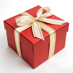 Obraz premium red cube gift box with brown and white ribbon