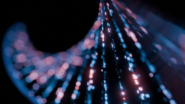 Seamless loop. Futuristic Digital DNA Strand with Glowing Binary Code in Blue and Pink Hues Representing Genetic Data and Advanced Biotechnology Concepts. Technology background