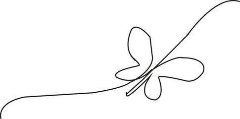 Cute butterfly insect with curve one line art drawing. Vector illustration isolated on white. butterfly hand drawn sketch element on white background. 