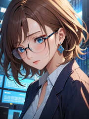 A woman wearing glasses is saddened by the stock market crash