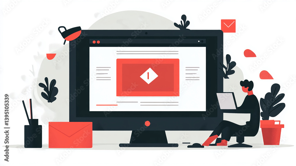 Poster computer user interface design illustration for website and application development and marketing on