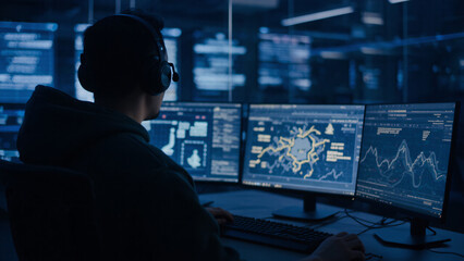 Cybersecurity War Room with Zero-Trust Dashboards and LED Ambience