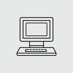 Simple Line Drawing of a Retro Desktop Computer