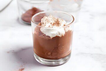 Delicious Chocolate Mousse Topped With Whipped Cream in a Glass Cup