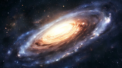 Fototapeta premium A stunning galaxy with vibrant, cosmic colors, illuminated by powerful god rays streaming from a distant source, filling the vastness of space with divine light. Astral Current. Illustration