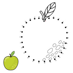 Dot to dot game for kids. Connect the dots and draw an apple. Funny puzzle activity page with a fruit. Vector illustration