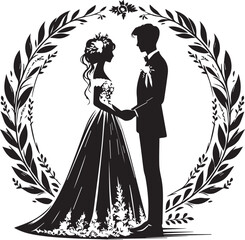 illustration, romance, wedding, bride, woman, vector, groom, silhouette, dress, love