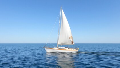 Obraz premium White Sailboat Sailing on a Calm Blue Ocean Under a Clear Sky