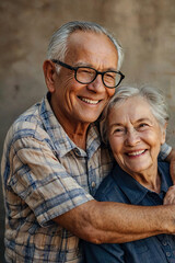 Close up portrait of happy elderly couple posing
