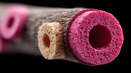 Innovative composite material design laboratory workshop macro photography isolated black background close-up view material science concepts