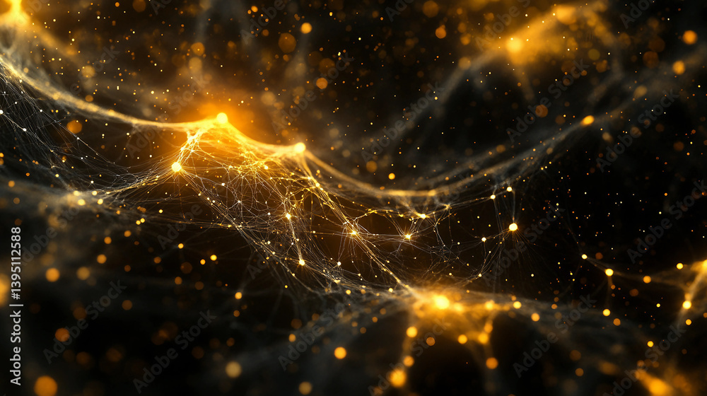 Canvas Prints black background with a yellow line that is connected to other yellow lines