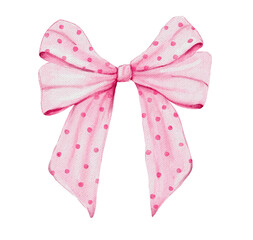 Pink bow cute decorative hand drawn watercolor isolate png
