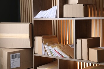 Different paper envelopes and parcels in post office