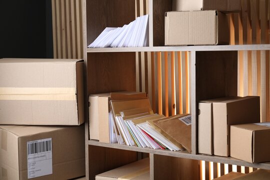 Different paper envelopes and parcels in post office