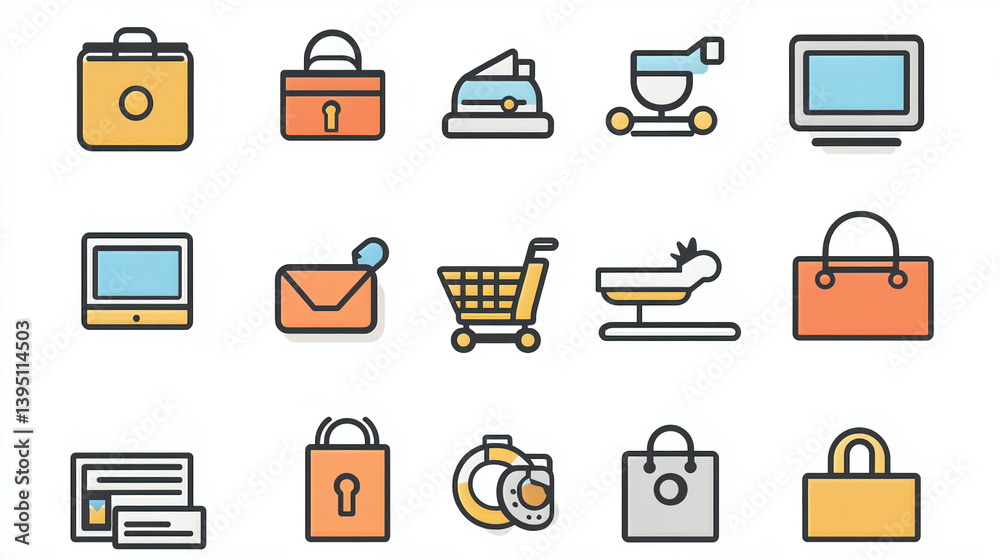 Poster ecommerce icons vector set for online shopping store website design and mobile application interface