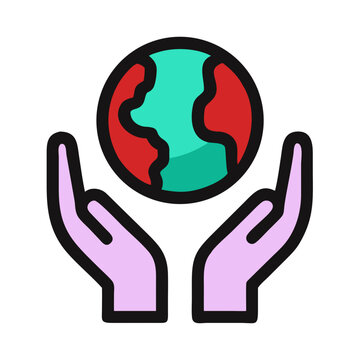 Hands holding colorful clobe in a caring and eco-friendly symbol