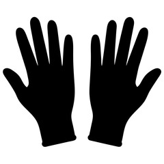 Hand Gloves Vector Silhouette – Medical, Surgical, Latex, Sterile, Disposable, Protective Glove Illustration for Healthcare, Hospital, Doctor, Nurse, Safety, Hygiene. A pair of surgical gloves Icon.