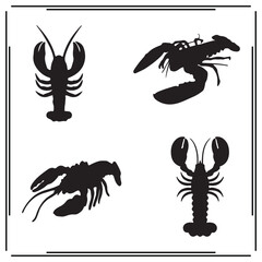 Lobster silhouette, Lobster illustration , Lobster clipart, Lobster vector ,Lobster icon , black Lobster, Lobster illustration on white background, Lobster vector illustration ,