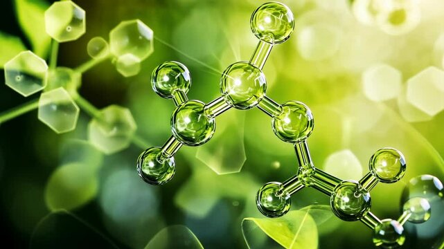 Green molecular structure illustrating chemical bonds and interactions in a vibrant biological environment