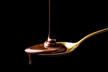 Dripping Chocolate Elegantly Over a Golden Spoon