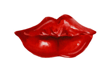 Fototapeta premium Watercolor red lips illustration. Sensual, vibrant mouth art. Ideal for beauty, fashion, and romantic themes.