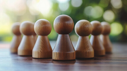 Wooden pawn figures leadership concept strategy team collaboration success unity focus group 3d render