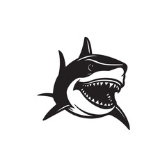 Angry shark cartoon illustration with sharp teeth and monster-like features, isolated on white background, vector design perfect for logo or icon