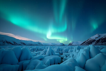 Obraz premium Majestic Aurora Borealis Over Icy Glaciers, A Breathtaking Arctic Landscape Under a Night Sky Filled with the Dancing Northern Lights Displaying Stunning Colors