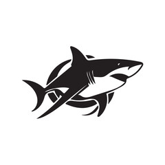 Cartoon Shark Vector Illustration in the Ocean with Blue Water and Fin